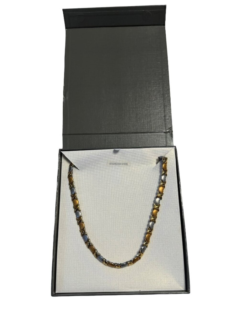 JCM Gold & Silver Heart Necklace Two Tone Stainless Steel 16" Boxed